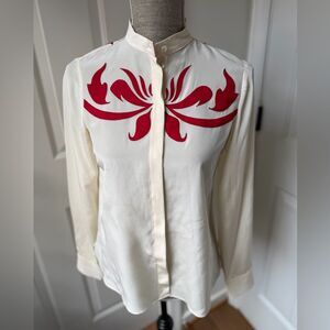 Derek Lam Rodeo Girls Silk Ultrasuede Floral Embroidery Blouse Size 10